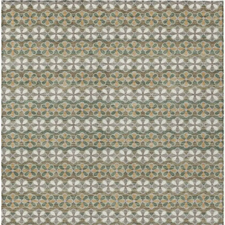 Green And Cream Striped Washable Indoor Outdoor Area Rug Photo 6