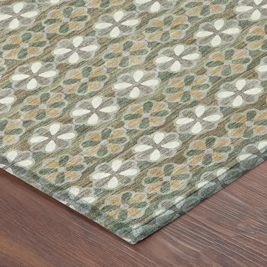 Green And Cream Striped Washable Indoor Outdoor Area Rug Photo 7
