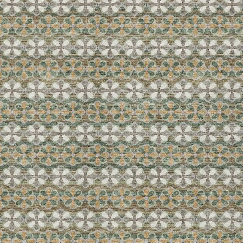 Green And Cream Striped Washable Indoor Outdoor Area Rug Photo 5