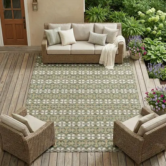 Green And Cream Striped Washable Indoor Outdoor Area Rug Photo 1