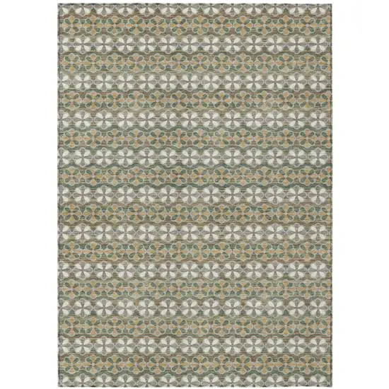 Green And Cream Striped Washable Indoor Outdoor Area Rug Photo 2