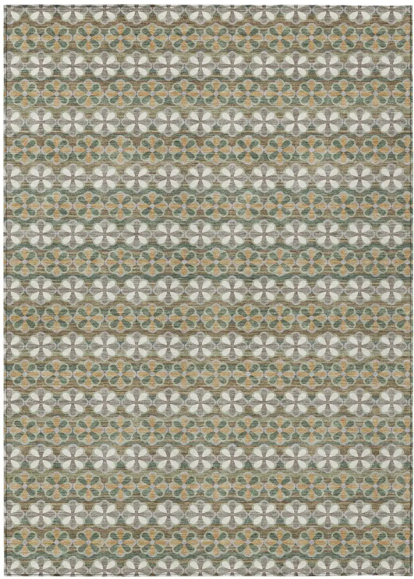 Green And Cream Striped Washable Indoor Outdoor Area Rug Photo 2