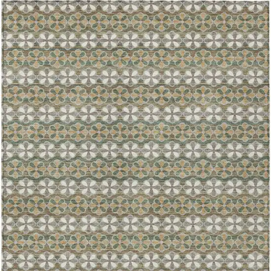 Green And Cream Striped Washable Indoor Outdoor Area Rug Photo 4