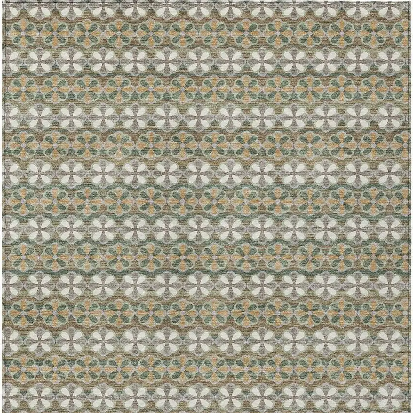 Green And Cream Striped Washable Indoor Outdoor Area Rug Photo 4