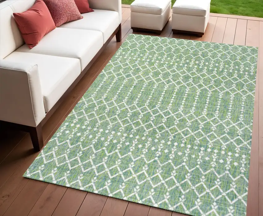 Green And Cream Trellis Indoor Outdoor Area Rug Photo 1