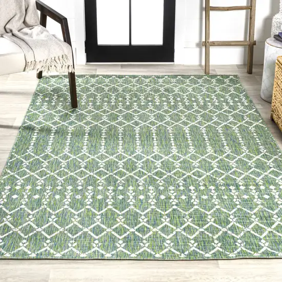 Green And Cream Trellis Indoor Outdoor Area Rug Photo 7