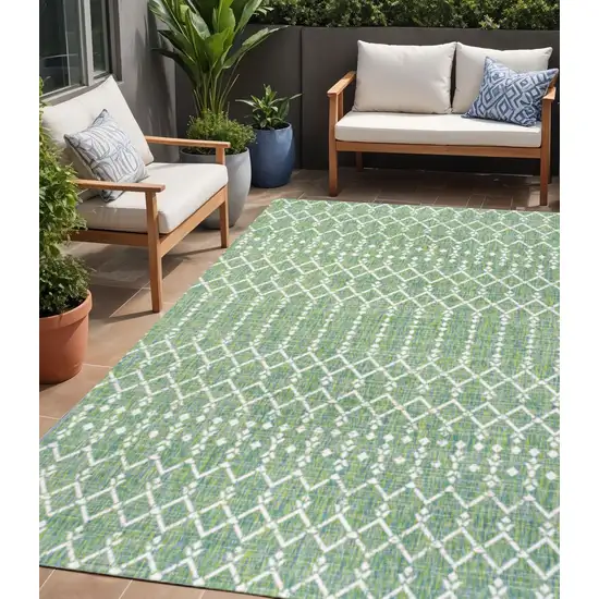Green And Cream Trellis Indoor Outdoor Area Rug Photo 1
