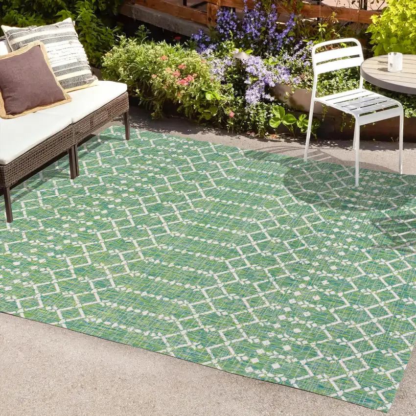 Green And Cream Trellis Indoor Outdoor Area Rug Photo 9