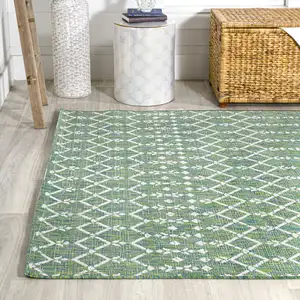 Photo of Green And Cream Trellis Indoor Outdoor Area Rug