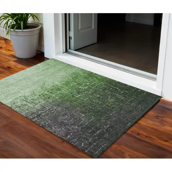 Green And Dark Gray Ombre Washable Indoor Outdoor Area Rug Photo 1