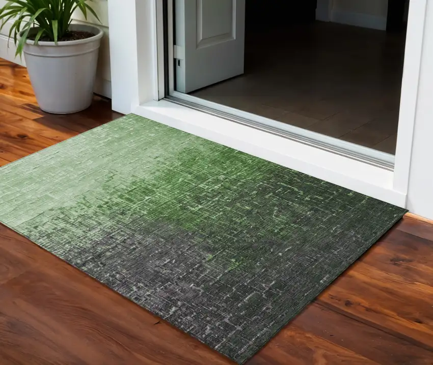 Green And Dark Gray Ombre Washable Indoor Outdoor Area Rug Photo 1