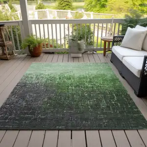 Photo of Green And Dark Gray Ombre Washable Indoor Outdoor Area Rug