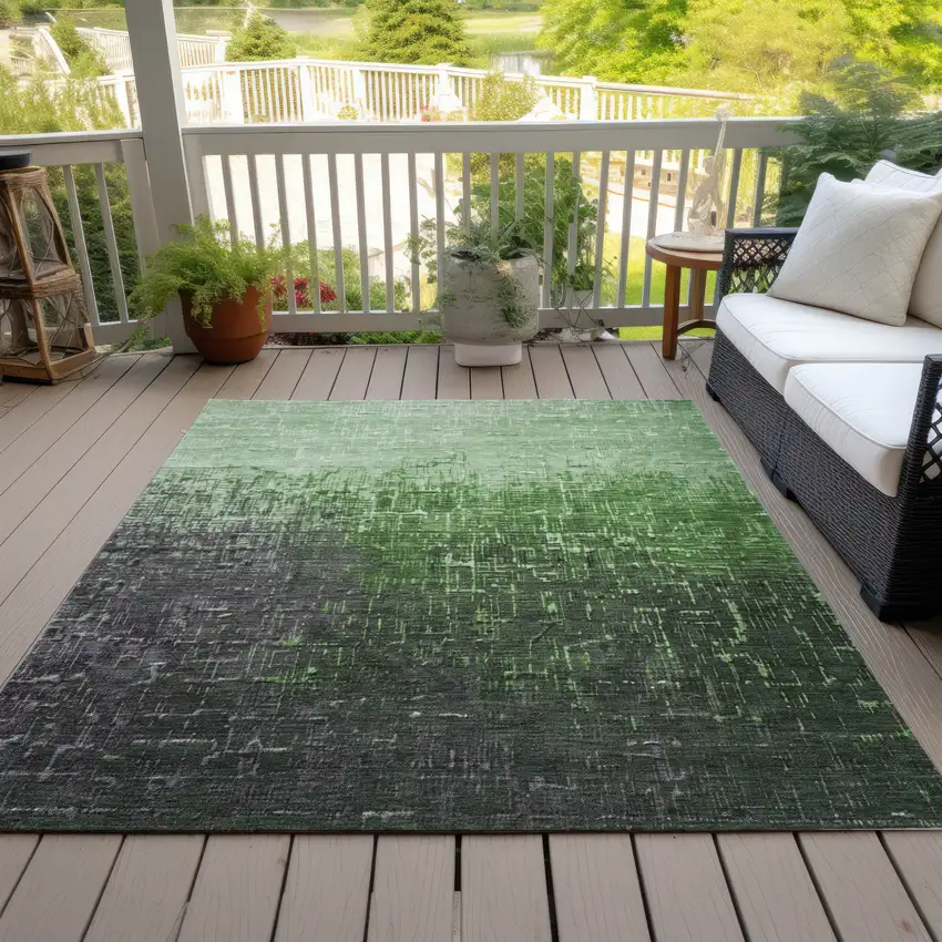 Green And Dark Gray Ombre Washable Indoor Outdoor Area Rug Photo 6