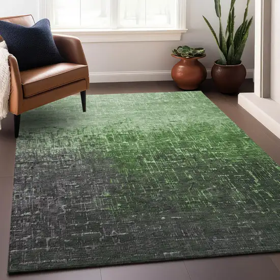 Green And Dark Gray Ombre Washable Indoor Outdoor Area Rug Photo 7