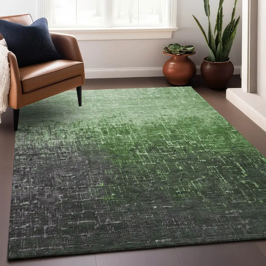 Green And Dark Gray Ombre Washable Indoor Outdoor Area Rug Photo 7