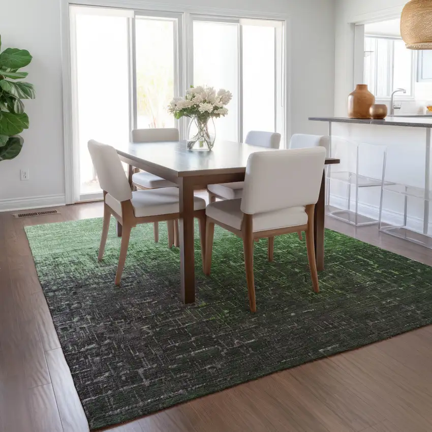 Green And Dark Gray Ombre Washable Indoor Outdoor Area Rug Photo 8