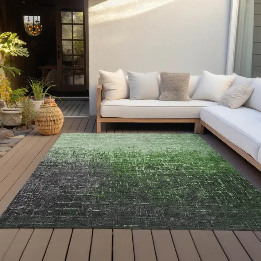 Green And Dark Gray Ombre Washable Indoor Outdoor Area Rug Photo 9