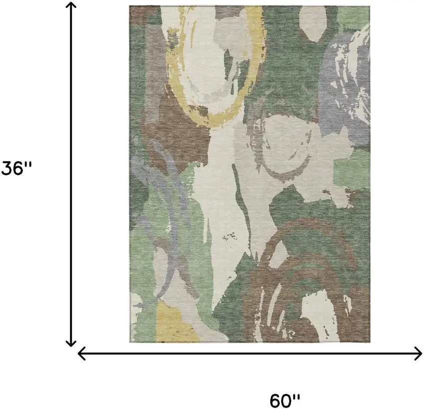 Green And Denim Blue Abstract Washable Indoor Outdoor Area Rug Photo 8