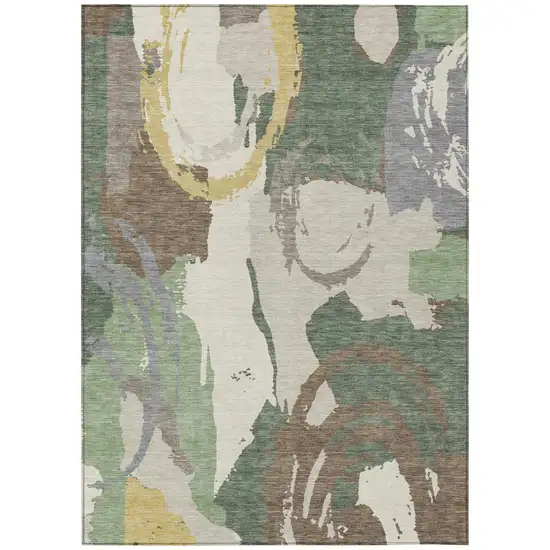 Green And Denim Blue Abstract Washable Indoor Outdoor Area Rug Photo 2