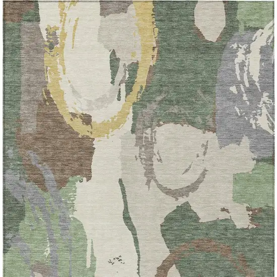 Green And Denim Blue Abstract Washable Indoor Outdoor Area Rug Photo 6