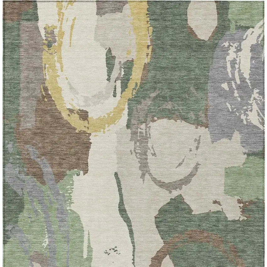 Green And Denim Blue Abstract Washable Indoor Outdoor Area Rug Photo 4