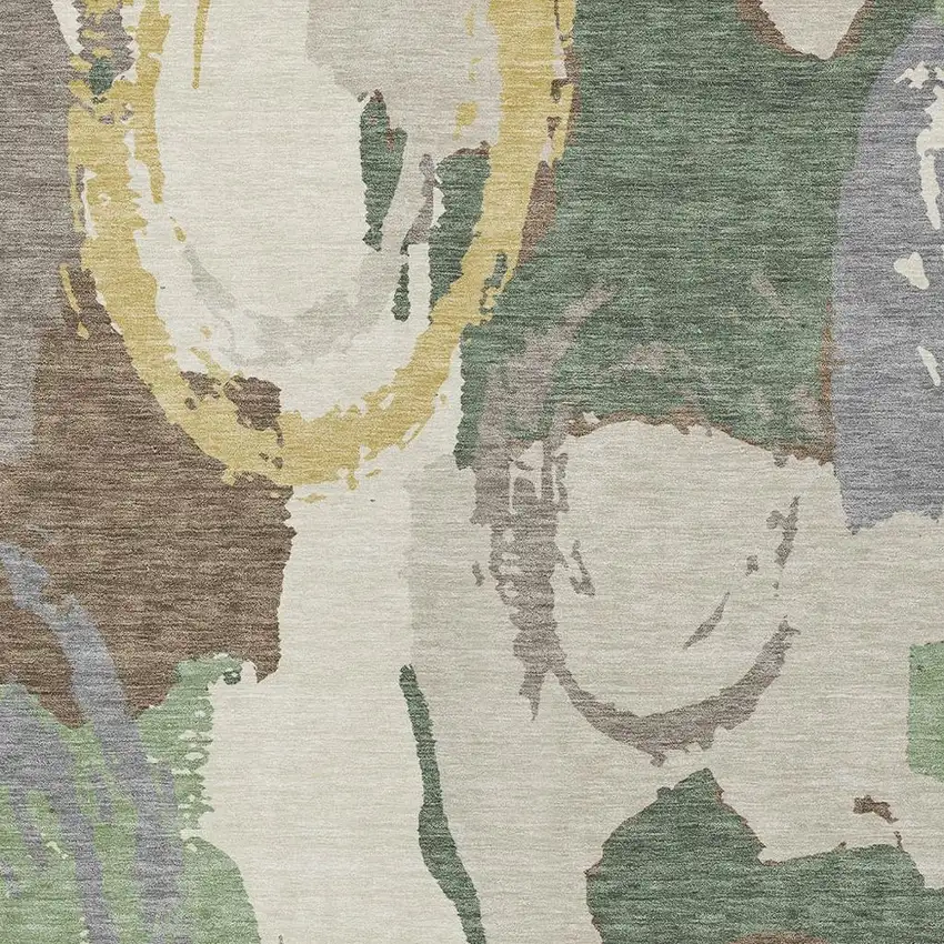 Green And Denim Blue Abstract Washable Indoor Outdoor Area Rug Photo 3