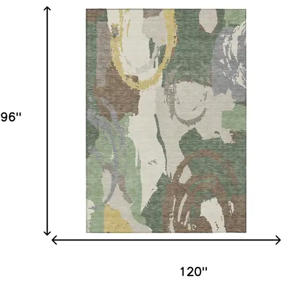 Green And Denim Blue Abstract Washable Indoor Outdoor Area Rug Photo 8