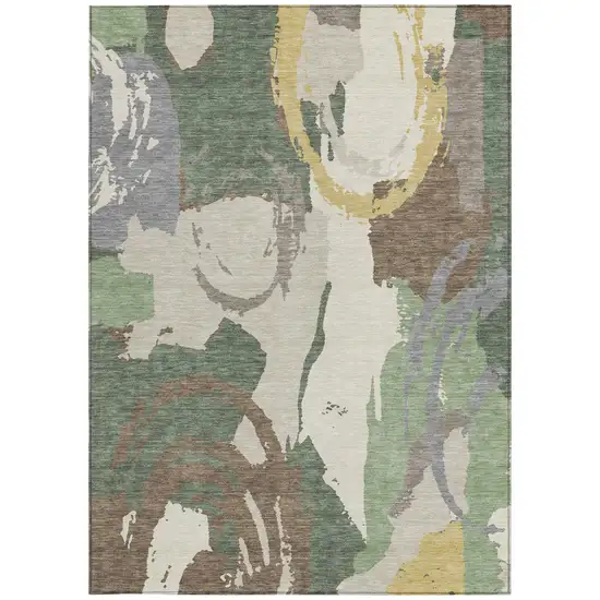 Green And Denim Blue Abstract Washable Indoor Outdoor Area Rug Photo 3