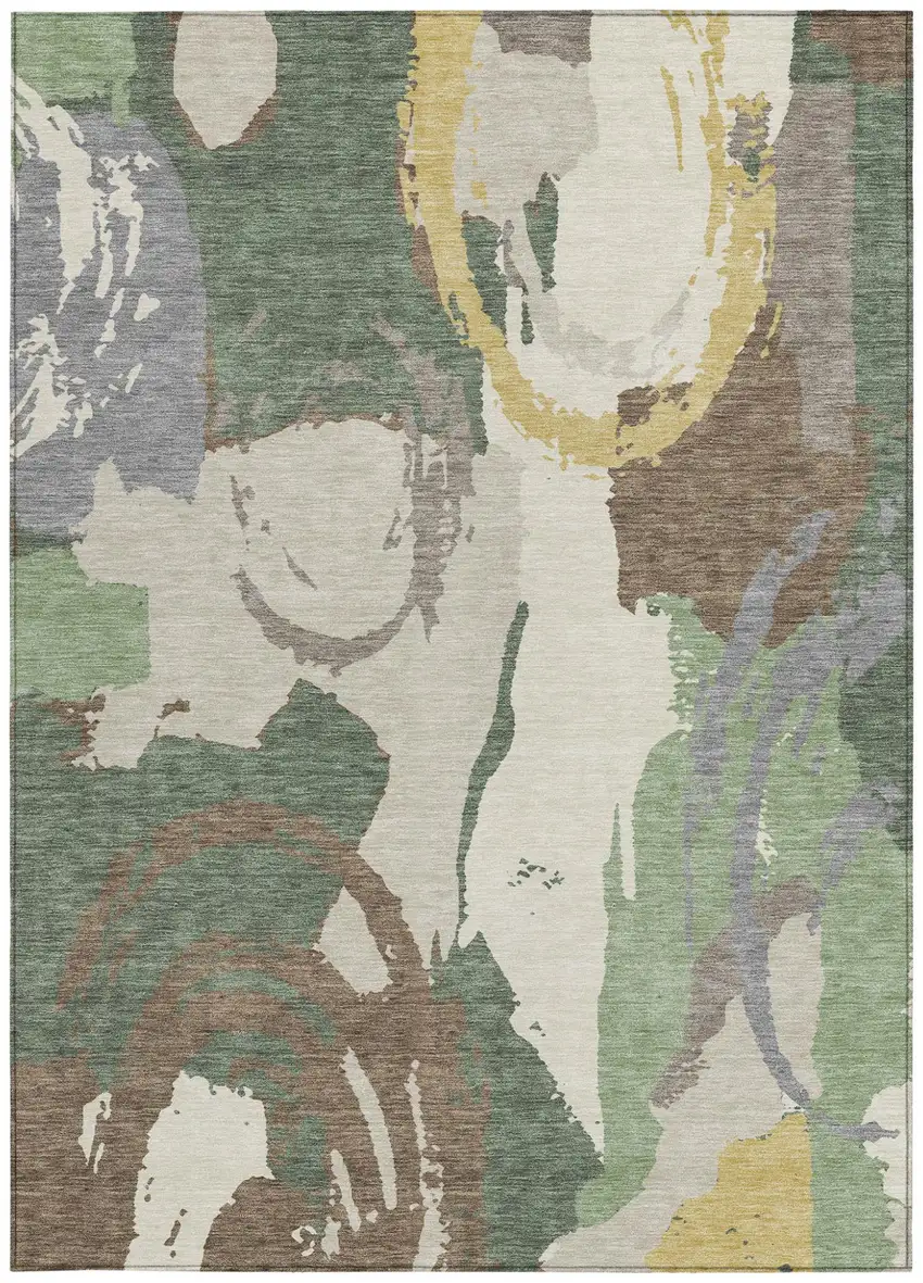 Green And Denim Blue Abstract Washable Indoor Outdoor Area Rug Photo 3