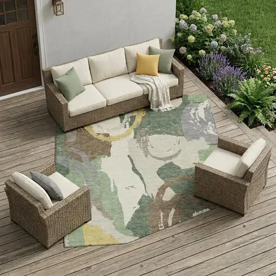 Green And Denim Blue Abstract Washable Indoor Outdoor Area Rug Photo 1