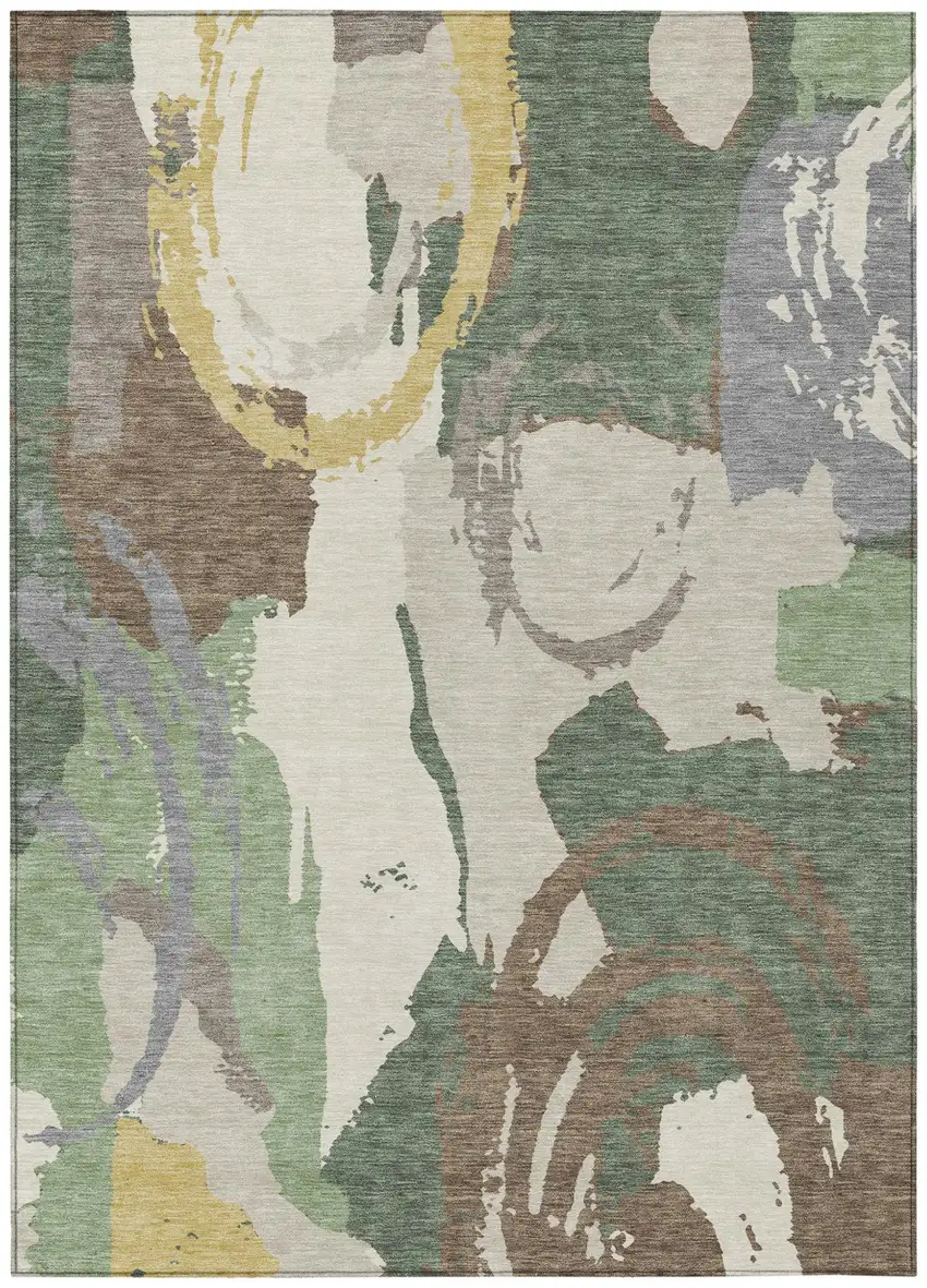 Green And Denim Blue Abstract Washable Indoor Outdoor Area Rug Photo 2