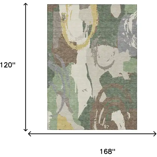 Green And Denim Blue Abstract Washable Indoor Outdoor Area Rug Photo 7