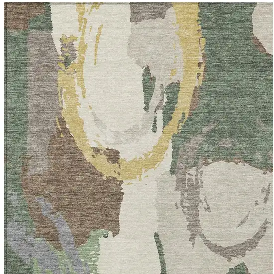 Green And Denim Blue Abstract Washable Indoor Outdoor Area Rug Photo 5