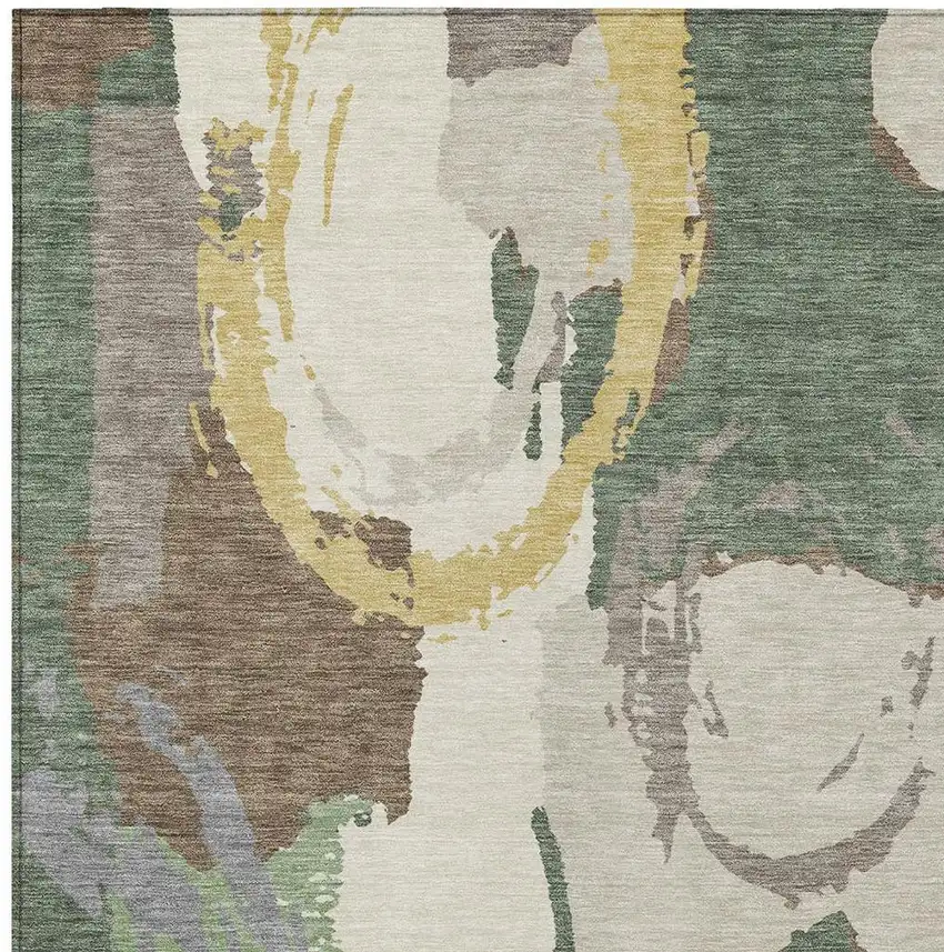 Green And Denim Blue Abstract Washable Indoor Outdoor Area Rug Photo 5
