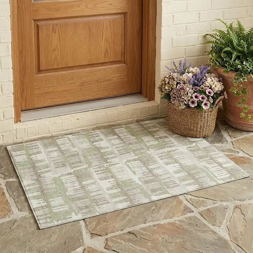 Green And Denim Blue Abstract Washable Indoor Outdoor Area Rug Photo 1