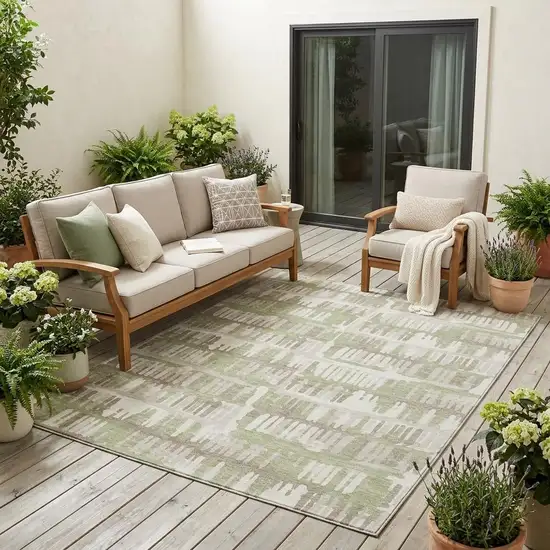 Green And Denim Blue Abstract Washable Indoor Outdoor Area Rug Photo 1