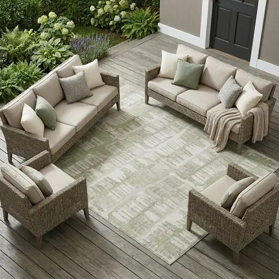 Green And Denim Blue Abstract Washable Indoor Outdoor Area Rug Photo 1