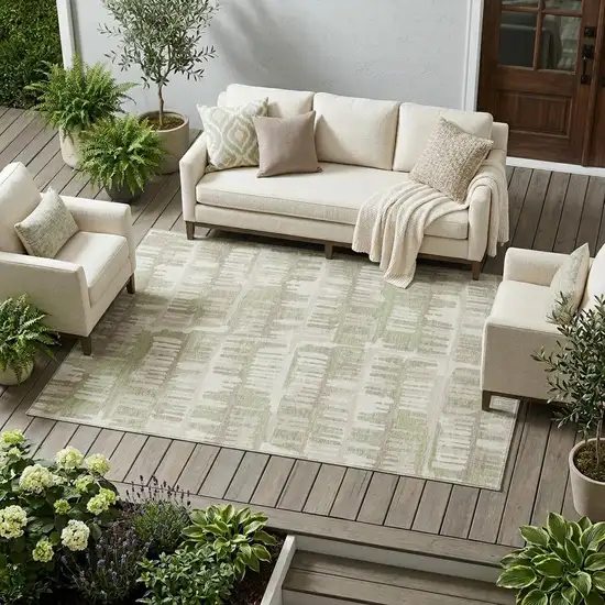 Green And Denim Blue Abstract Washable Indoor Outdoor Area Rug Photo 1