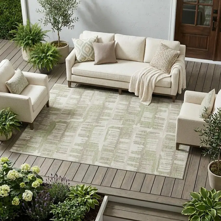 Green And Denim Blue Abstract Washable Indoor Outdoor Area Rug Photo 1