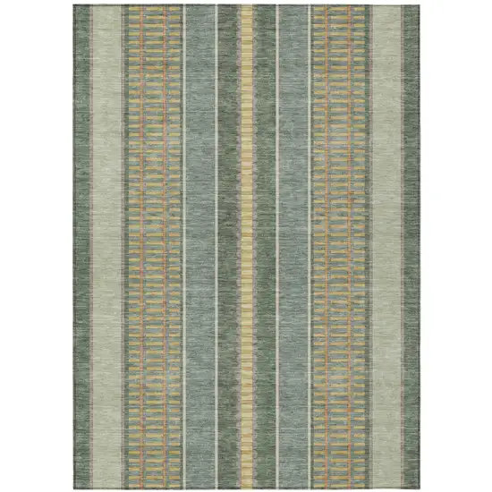 Green And Denim Blue Striped Washable Indoor Outdoor Area Rug Photo 2