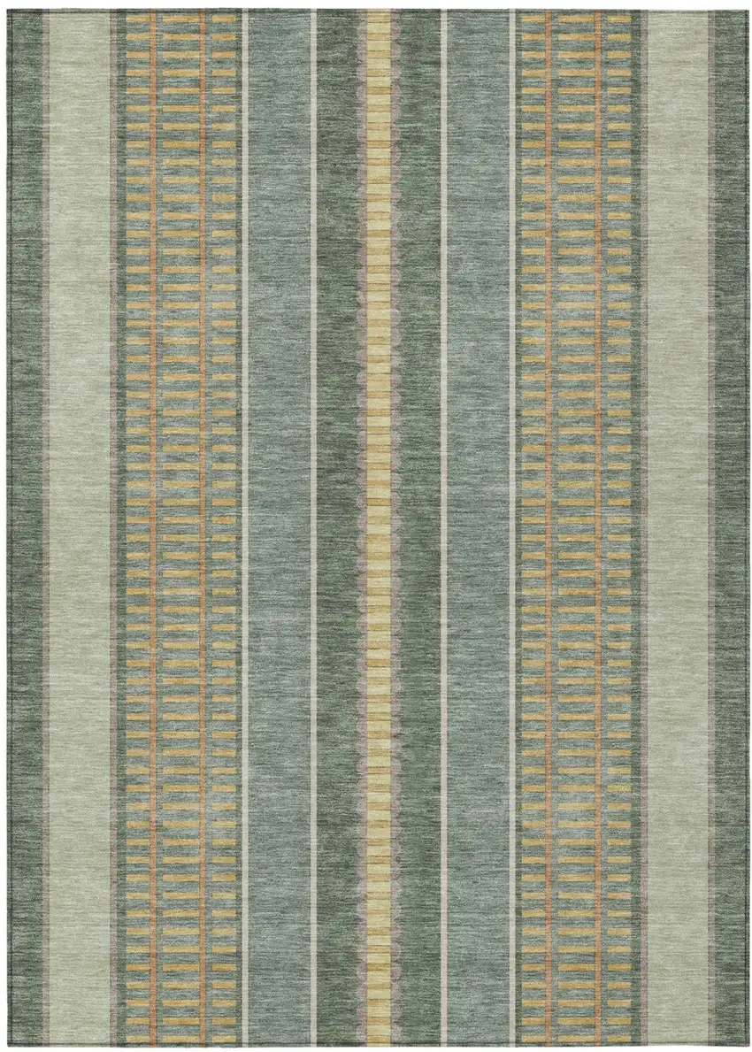 Green And Denim Blue Striped Washable Indoor Outdoor Area Rug Photo 2