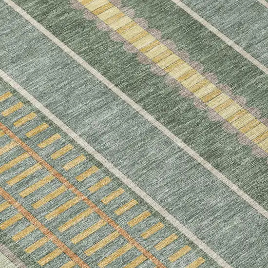 Green And Denim Blue Striped Washable Indoor Outdoor Area Rug Photo 8