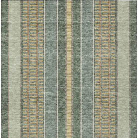 Green And Denim Blue Striped Washable Indoor Outdoor Area Rug Photo 6
