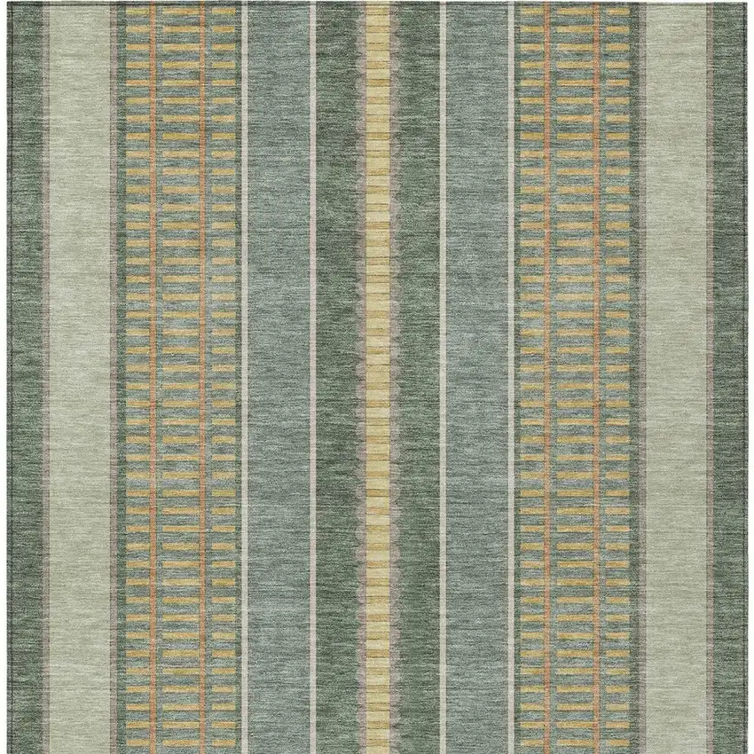 Green And Denim Blue Striped Washable Indoor Outdoor Area Rug Photo 6