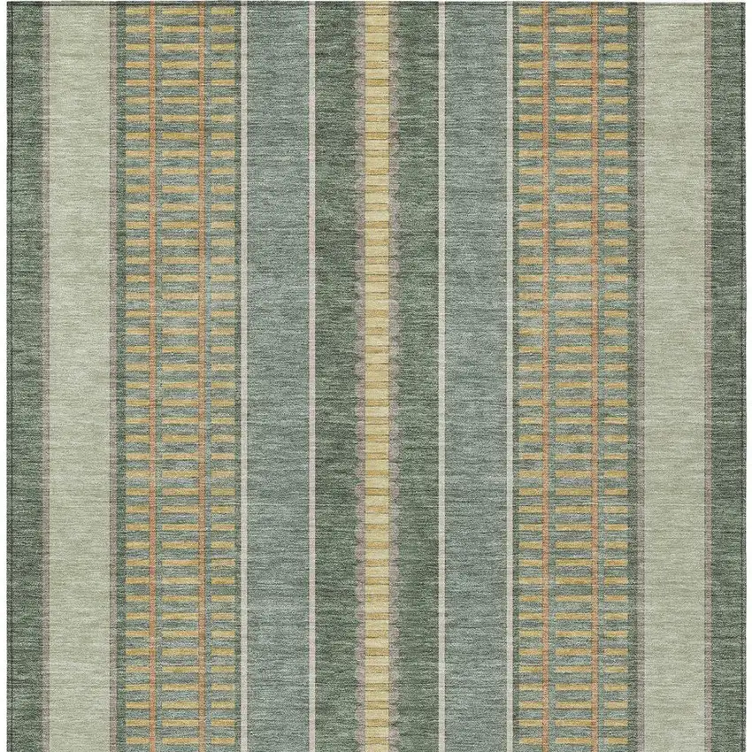 Green And Denim Blue Striped Washable Indoor Outdoor Area Rug Photo 4