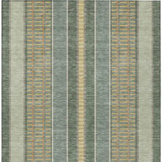 Green And Denim Blue Striped Washable Indoor Outdoor Area Rug Photo 4