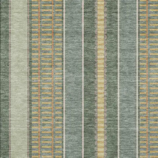 Green And Denim Blue Striped Washable Indoor Outdoor Area Rug Photo 3