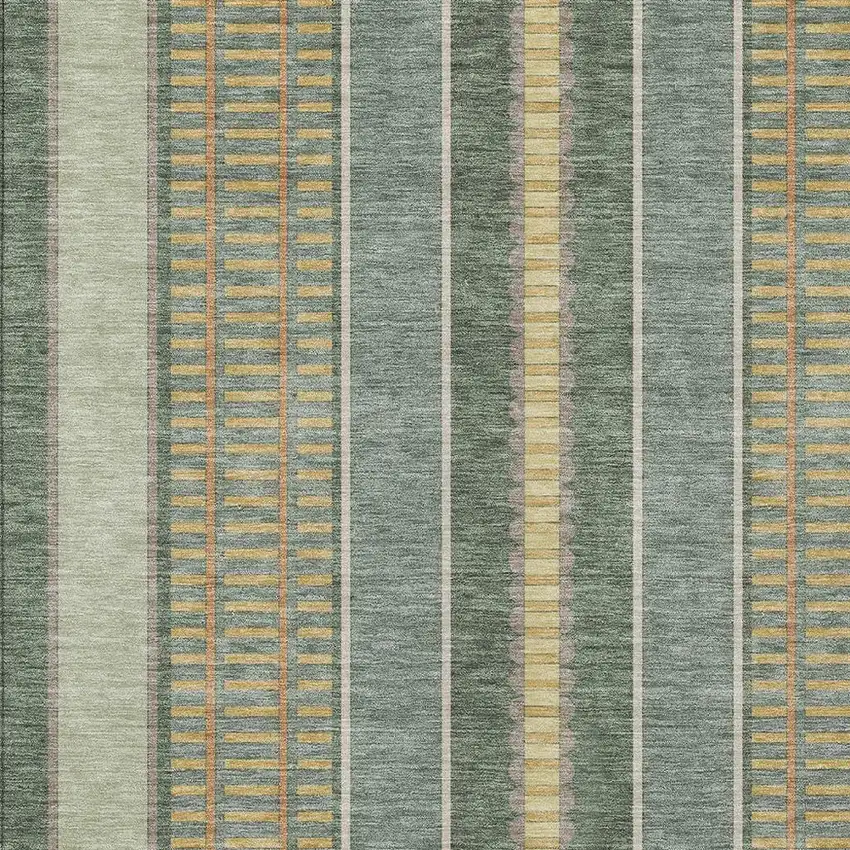 Green And Denim Blue Striped Washable Indoor Outdoor Area Rug Photo 3