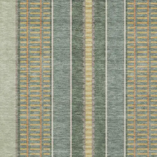 Green And Denim Blue Striped Washable Indoor Outdoor Area Rug Photo 5
