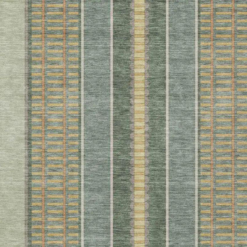 Green And Denim Blue Striped Washable Indoor Outdoor Area Rug Photo 5